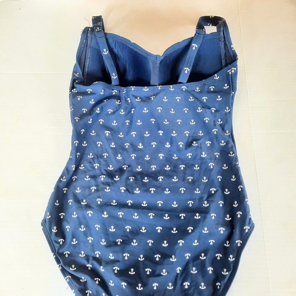 Niptuck Swim Womens One Piece Swimsuit Blue White Anchors Nautical Retro Size 6 - Picture 3 of 11
